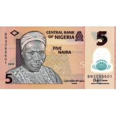 P38f Nigeria - 5 Naira Year 2015 (Polymer)